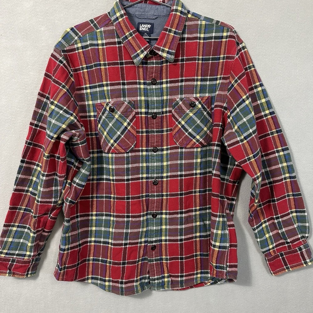 Lands End Heavy Flannel Traditional Fit Red Plaid Outdoors Lumberjack Men's XL
